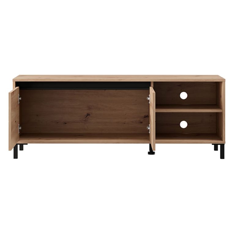 Mobile Porta tv Marrone Rovere Nodi Nero 2 Ripiani 2 Ante 138x40x52h cm, con Piedini - Cigno