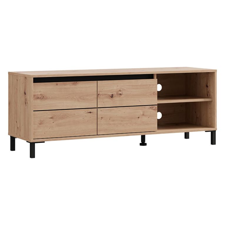 Mobile Porta tv Marrone Rovere Nodi Nero 2 Ripiani 2 Ante 138x40x52h cm, con Piedini - Cigno
