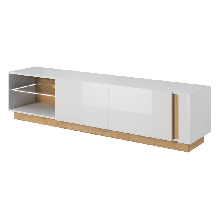 Mobile Porta tv Marrone Rovere Nodi Nero 2 Ripiani 2 Ante 188x40x46h cm, Ripiano in Vetro - Kahadada