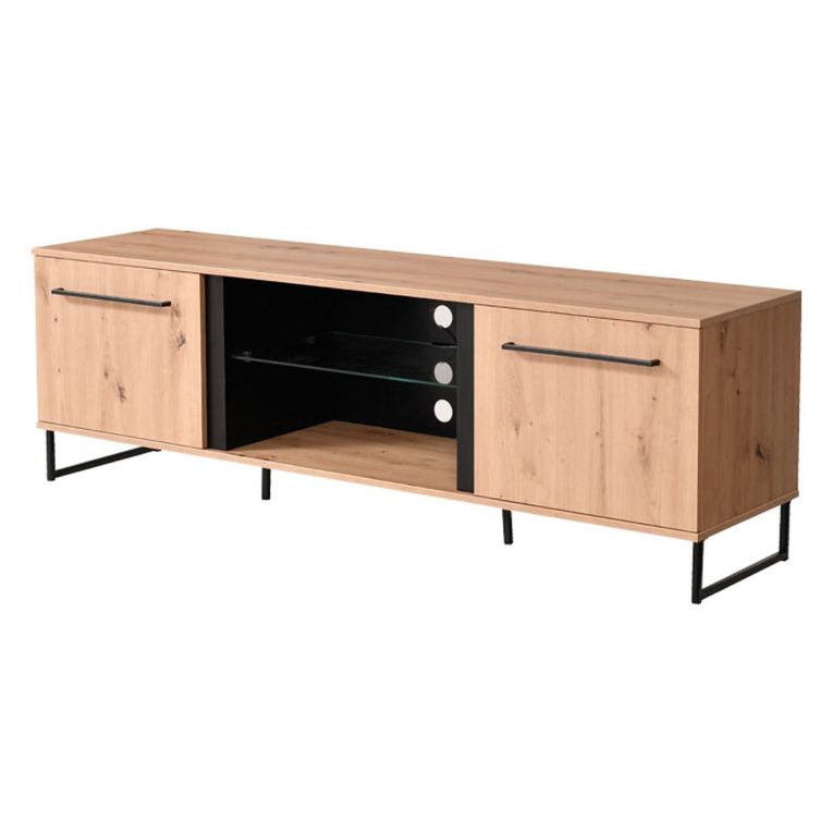 Mobile Porta tv Marrone Rovere Nodi Nero 2 Ripiani 4 Vani 170.5x42x54h cm, 2 Ante - Sutrio