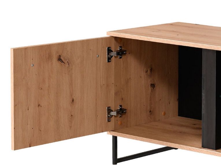 Mobile Porta tv Marrone Rovere Nodi Nero 2 Ripiani 4 Vani 170.5x42x54h cm, 2 Ante - Sutrio