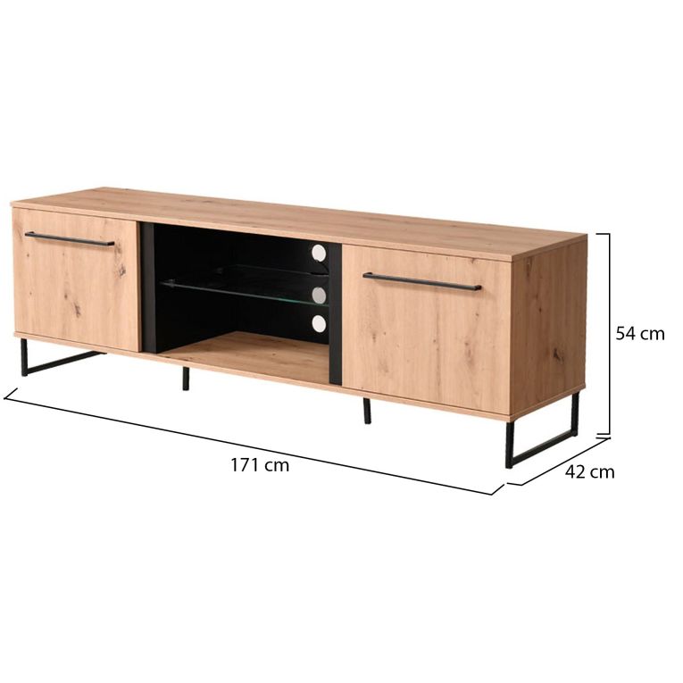 Mobile Porta tv Marrone Rovere Nodi Nero 2 Ripiani 4 Vani 170.5x42x54h cm, 2 Ante - Sutrio