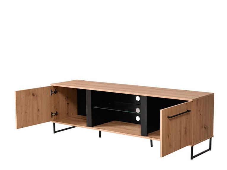 Mobile Porta tv Marrone Rovere Nodi Nero 2 Ripiani 4 Vani 170.5x42x54h cm, 2 Ante - Sutrio