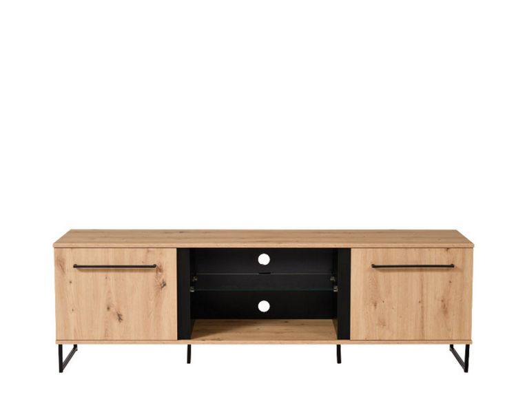 Mobile Porta tv Marrone Rovere Nodi Nero 2 Ripiani 4 Vani 170.5x42x54h cm, 2 Ante - Sutrio