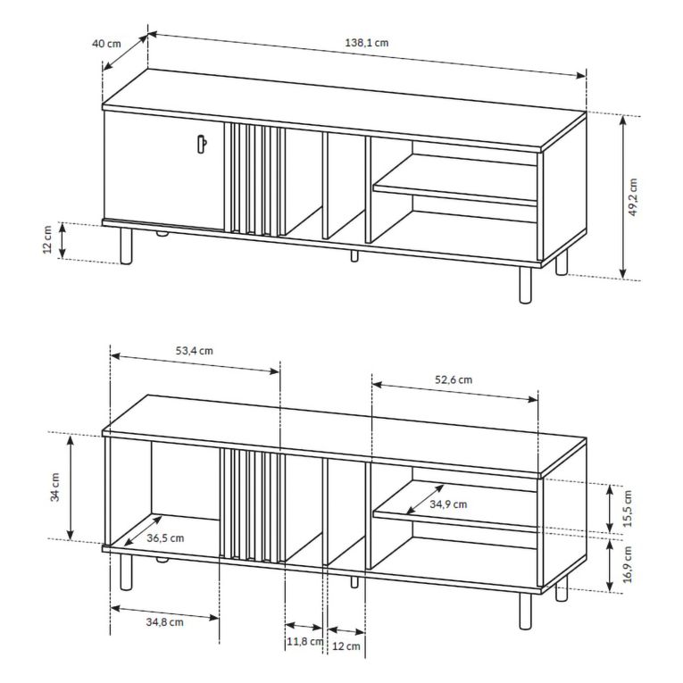 Mobile Porta tv Marrone Rovere Nodi Nero 2 Ripiani Un'anta 138x40x49h cm, con Piedini - Kali