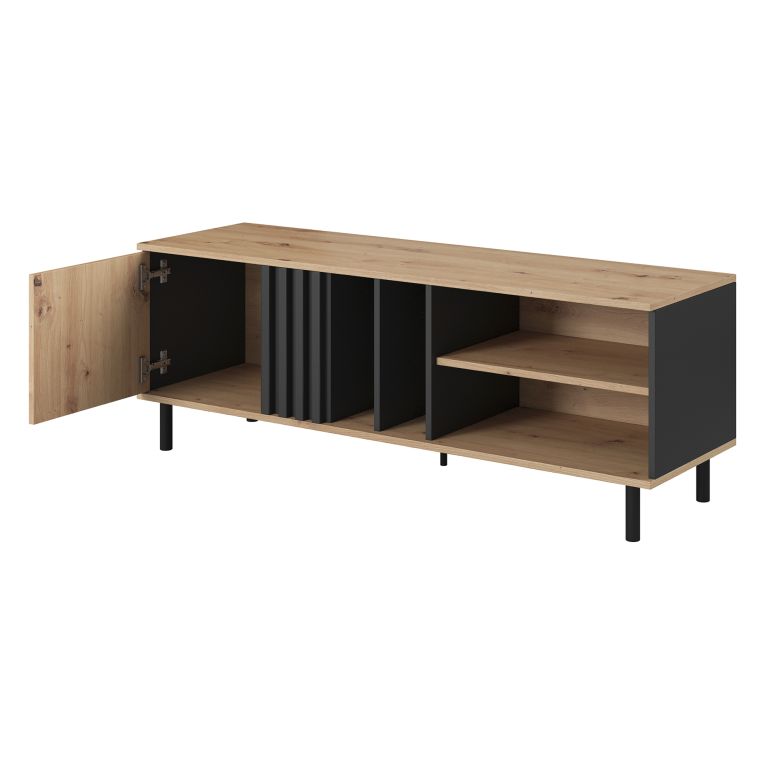 Mobile Porta tv Marrone Rovere Nodi Nero 2 Ripiani Un'anta 138x40x49h cm, con Piedini - Kali