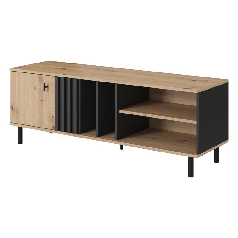 Mobile Porta tv Marrone Rovere Nodi Nero 2 Ripiani Un'anta 138x40x49h cm, con Piedini - Kali