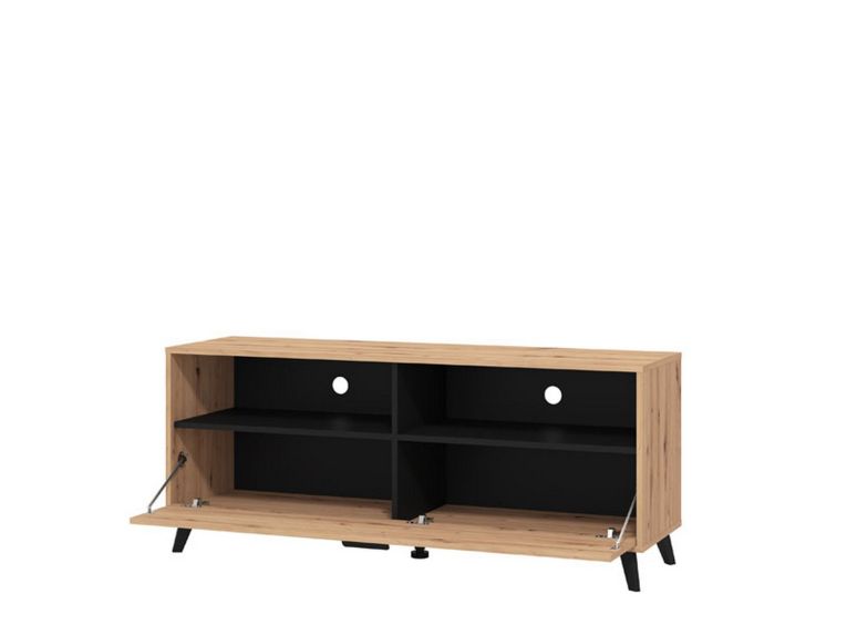 Mobile Porta tv Marrone Rovere Nodi Nero 3 Ripiani Un'anta 137.5x40x57.5h cm, 4 Vani - Platania