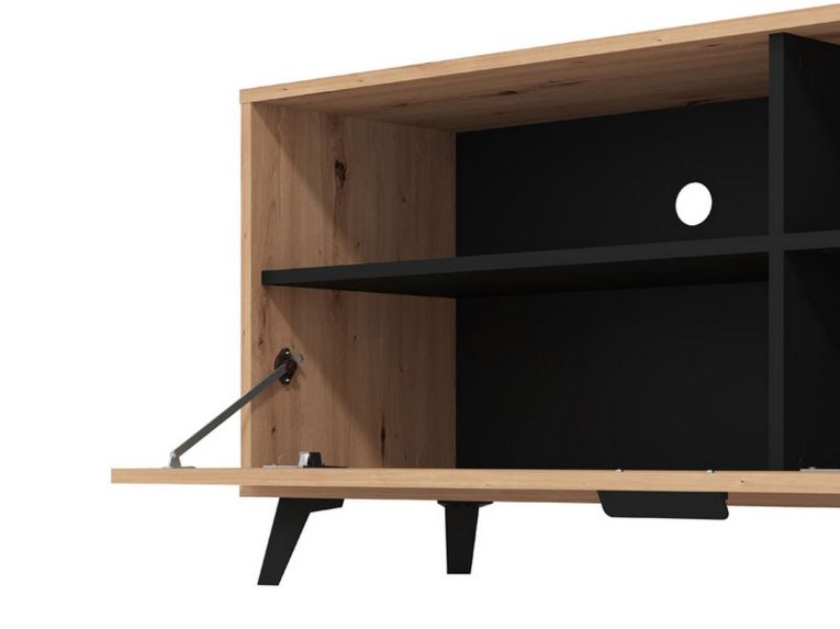 Mobile Porta tv Marrone Rovere Nodi Nero 3 Ripiani Un'anta 137.5x40x57.5h cm, 4 Vani - Platania