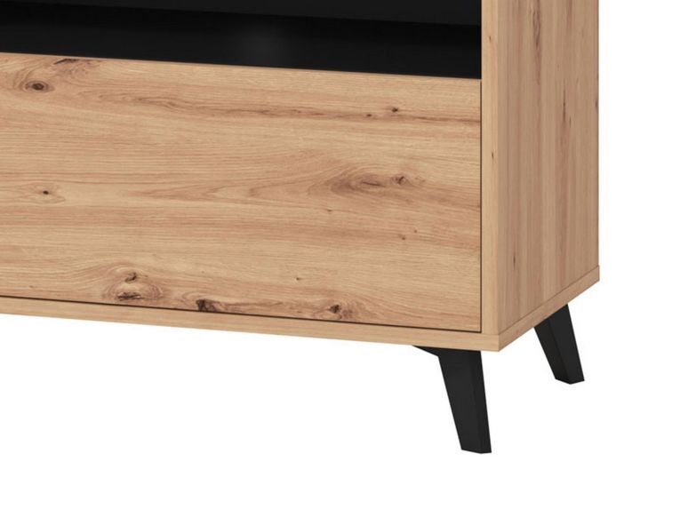Mobile Porta tv Marrone Rovere Nodi Nero 3 Ripiani Un'anta 137.5x40x57.5h cm, 4 Vani - Platania