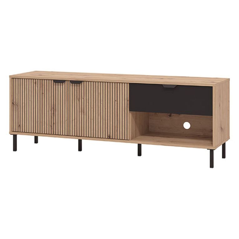 Mobile Porta tv Marrone Rovere Nodi Nero un Cassetto 2 Ripiani 150.5x40x54.5h cm, 2 Ante - Preone