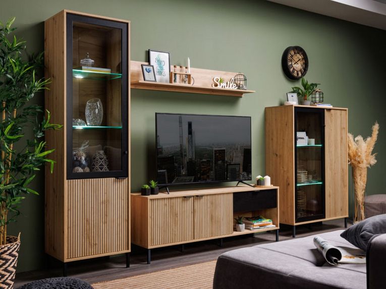 Mobile Porta tv Marrone Rovere Nodi Nero un Cassetto 2 Ripiani 150.5x40x54.5h cm, 2 Ante - Preone