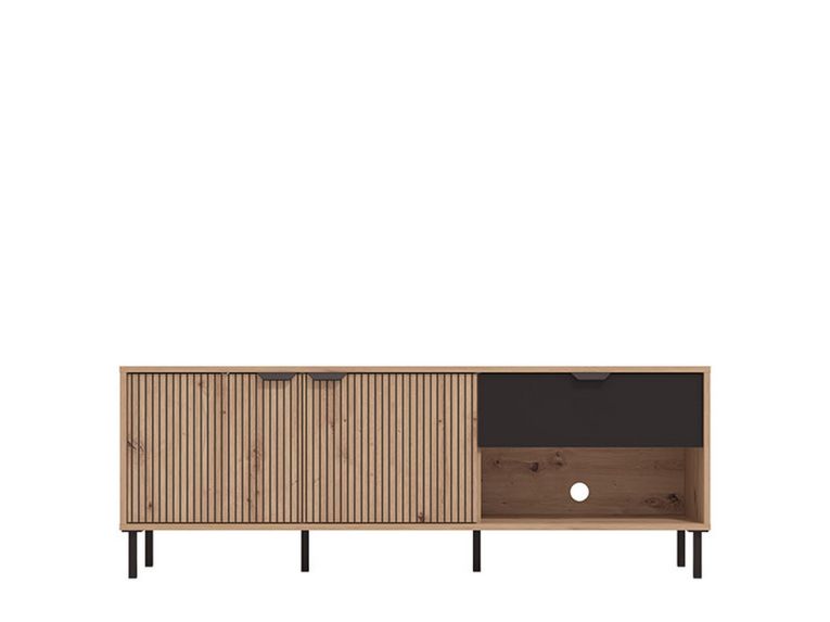 Mobile Porta tv Marrone Rovere Nodi Nero un Cassetto 2 Ripiani 150.5x40x54.5h cm, 2 Ante - Preone