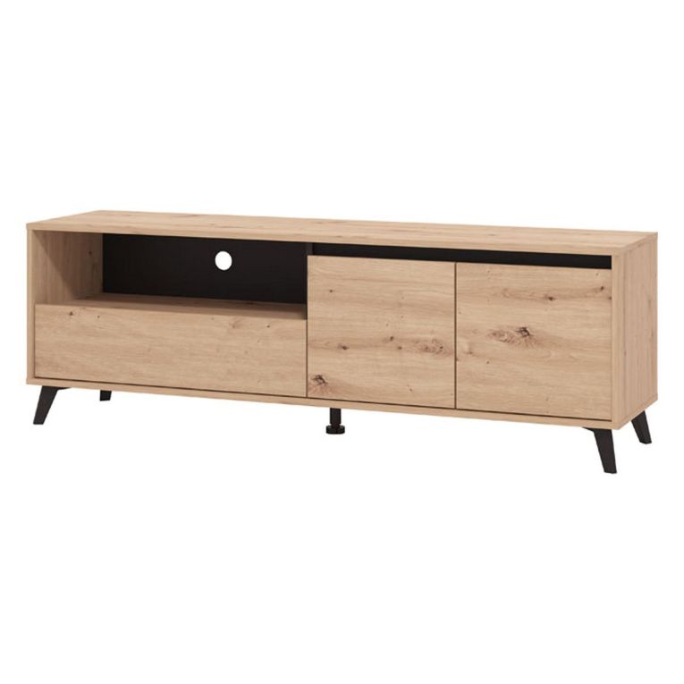 Mobile Porta tv Marrone Rovere Nodi Nero un Cassetto 2 Ripiani 157x40x52.5h cm, Apertura Battente, Scorrevole - Scala
