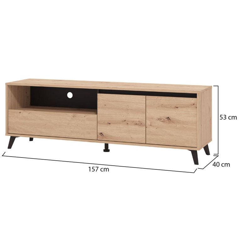 Mobile Porta tv Marrone Rovere Nodi Nero un Cassetto 2 Ripiani 157x40x52.5h cm, Apertura Battente, Scorrevole - Scala