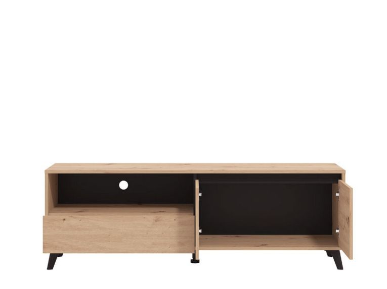 Mobile Porta tv Marrone Rovere Nodi Nero un Cassetto 2 Ripiani 157x40x52.5h cm, Apertura Battente, Scorrevole - Scala