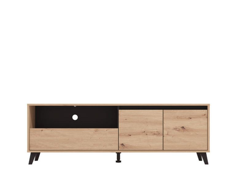 Mobile Porta tv Marrone Rovere Nodi Nero un Cassetto 2 Ripiani 157x40x52.5h cm, Apertura Battente, Scorrevole - Scala