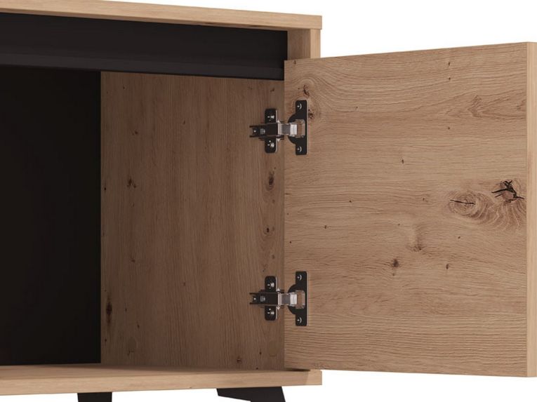 Mobile Porta tv Marrone Rovere Nodi Nero un Cassetto 2 Ripiani 157x40x52.5h cm, Apertura Battente, Scorrevole - Scala