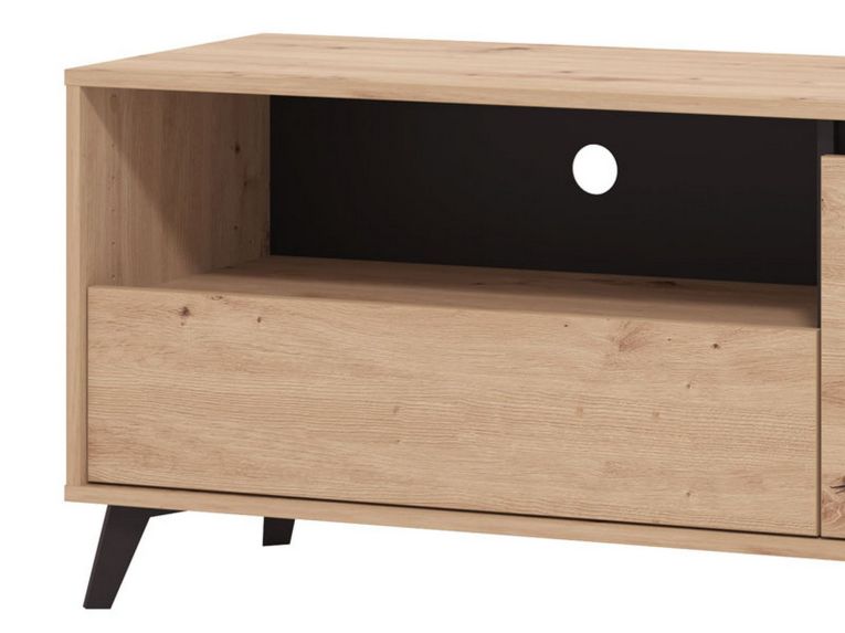 Mobile Porta tv Marrone Rovere Nodi Nero un Cassetto 2 Ripiani 157x40x52.5h cm, Apertura Battente, Scorrevole - Scala