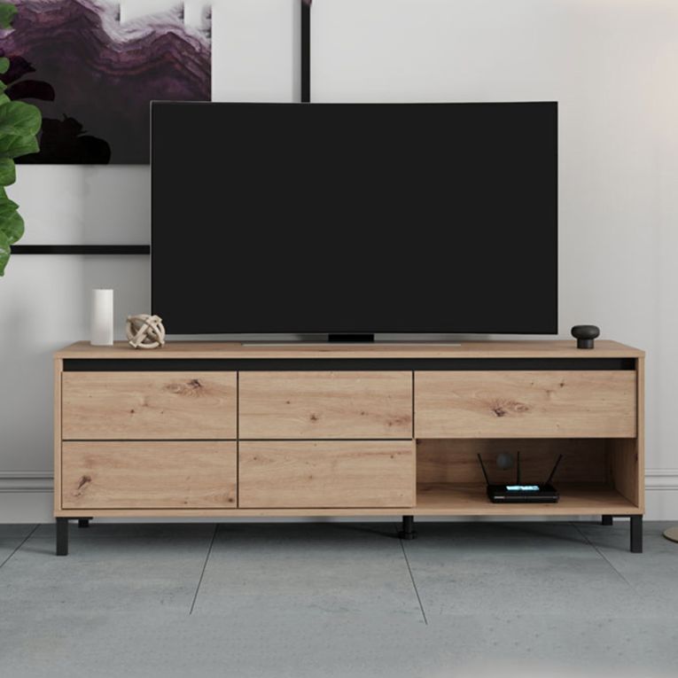 Mobile Porta tv Marrone Rovere Nodi Nero un Cassetto un Ripiano 151x40x52h cm, 2 Ante - Corciano