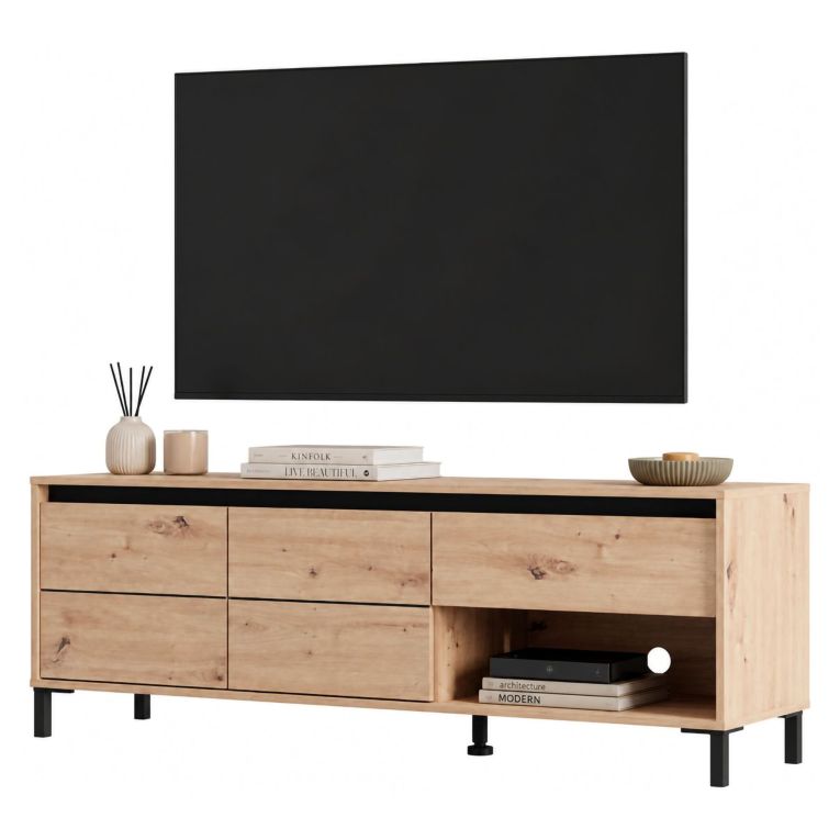Mobile Porta tv Marrone Rovere Nodi Nero un Cassetto un Ripiano 151x40x52h cm, 2 Ante - Corciano