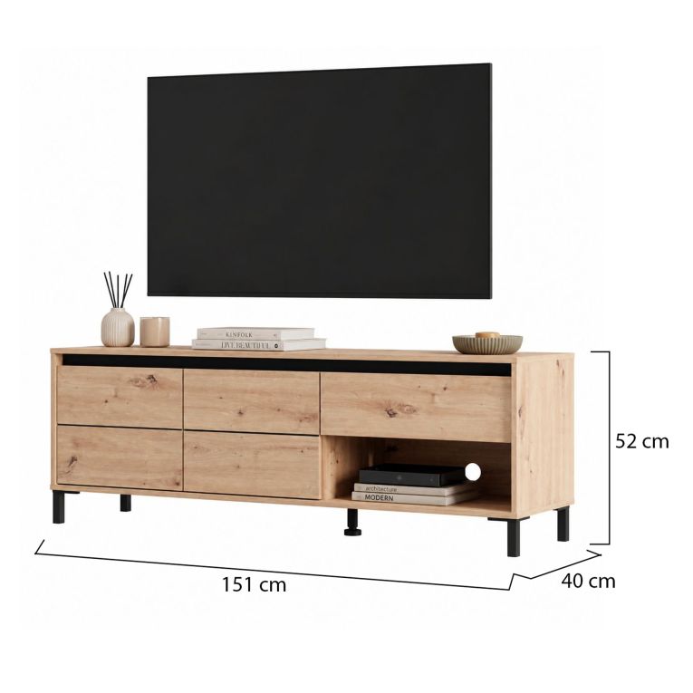 Mobile Porta tv Marrone Rovere Nodi Nero un Cassetto un Ripiano 151x40x52h cm, 2 Ante - Corciano