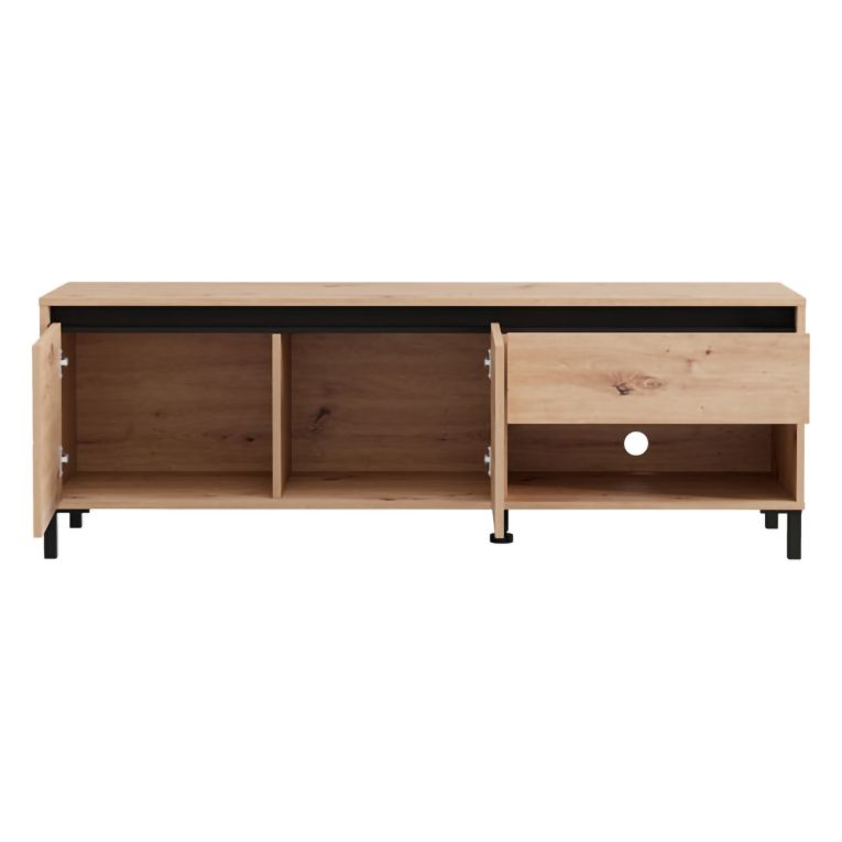 Mobile Porta tv Marrone Rovere Nodi Nero un Cassetto un Ripiano 151x40x52h cm, 2 Ante - Corciano