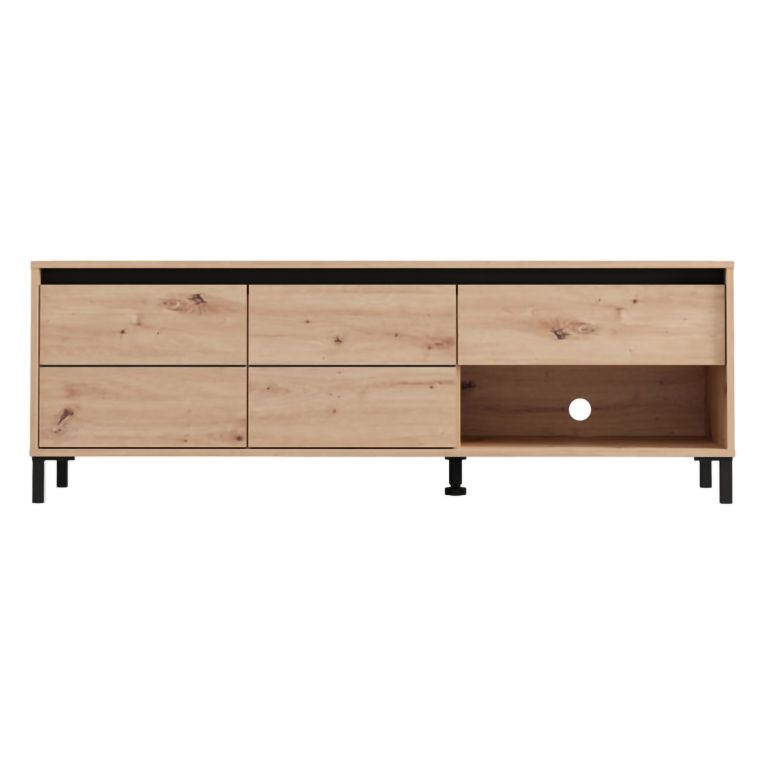 Mobile Porta tv Marrone Rovere Nodi Nero un Cassetto un Ripiano 151x40x52h cm, 2 Ante - Corciano