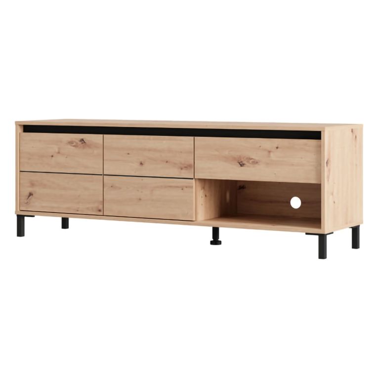 Mobile Porta tv Marrone Rovere Nodi Nero un Cassetto un Ripiano 151x40x52h cm, 2 Ante - Corciano