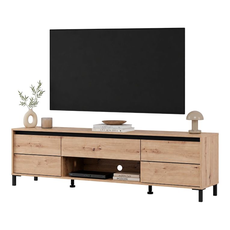 Mobile Porta tv Marrone Rovere Nodi Nero un Cassetto un Ripiano 183x40x52h cm, 2 Ante - Celico