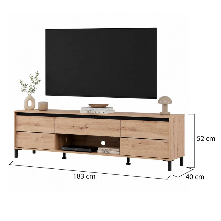 Mobile Porta tv Marrone Rovere Nodi Nero un Cassetto un Ripiano 183x40x52h cm, 2 Ante - Celico