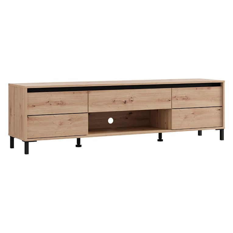 Mobile Porta tv Marrone Rovere Nodi Nero un Cassetto un Ripiano 183x40x52h cm, 2 Ante - Celico