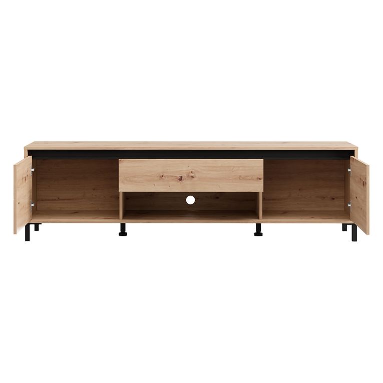 Mobile Porta tv Marrone Rovere Nodi Nero un Cassetto un Ripiano 183x40x52h cm, 2 Ante - Celico