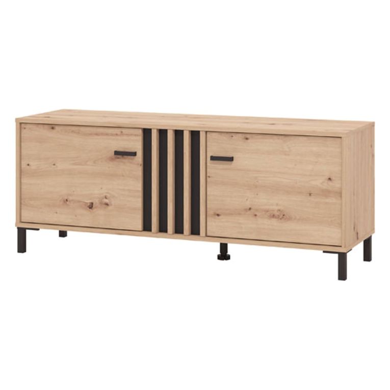 Mobile Porta tv Marrone Rovere Nodi Nero un Ripiano 2 Ante 131.5x40x52h cm, 2 Vani - Forte
