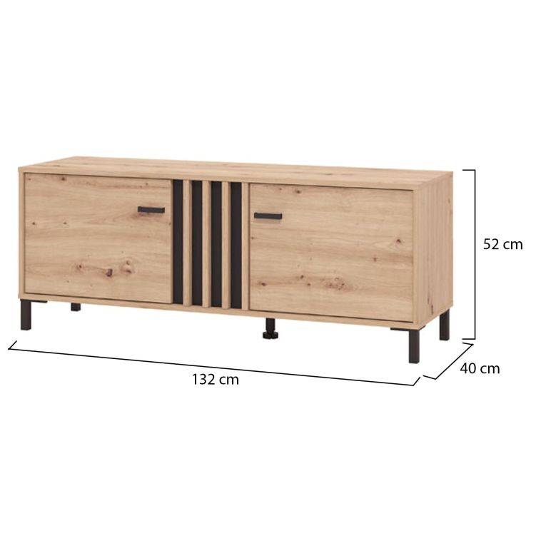 Mobile Porta tv Marrone Rovere Nodi Nero un Ripiano 2 Ante 131.5x40x52h cm, 2 Vani - Forte
