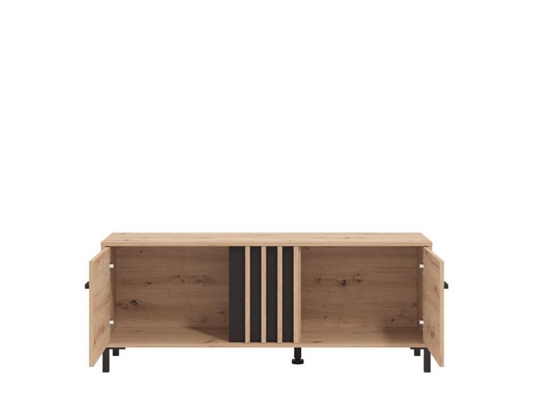 Mobile Porta tv Marrone Rovere Nodi Nero un Ripiano 2 Ante 131.5x40x52h cm, 2 Vani - Forte