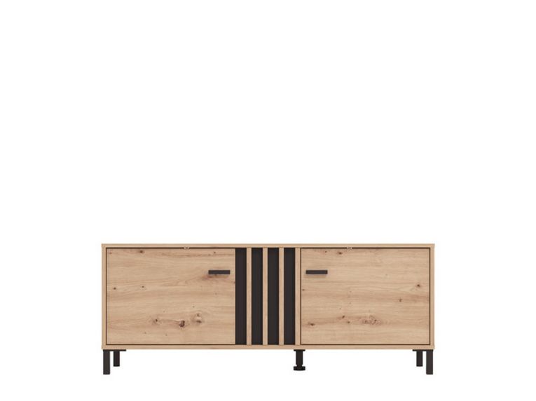 Mobile Porta tv Marrone Rovere Nodi Nero un Ripiano 2 Ante 131.5x40x52h cm, 2 Vani - Forte