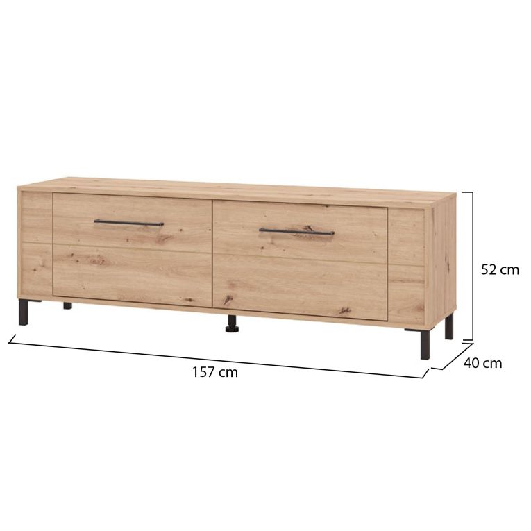Mobile Porta tv Marrone Rovere Nodi Nero un Ripiano 2 Ante 157x40x52h cm, 2 Vani - Nazzaro