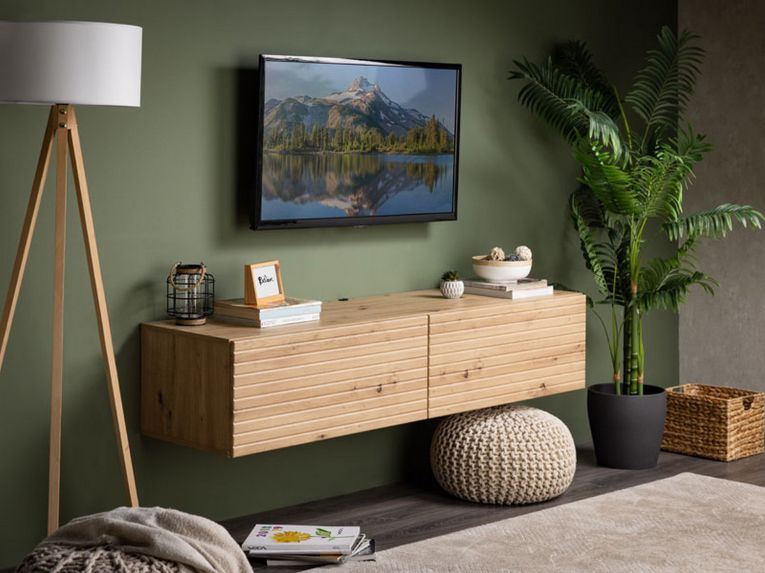 Mobile Porta tv Marrone Rovere Nodi un Ripiano 2 Ante 154x41.5x32h cm, Anta Effetto Rigato - Cedrasco