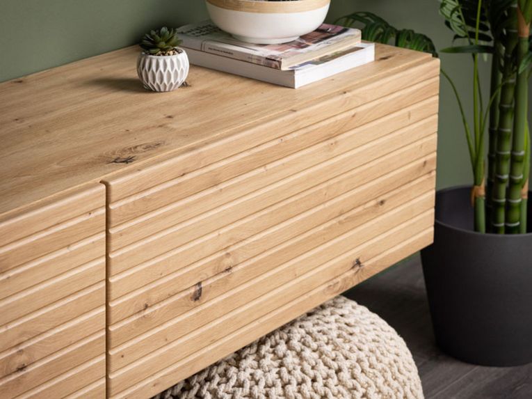 Mobile Porta tv Marrone Rovere Nodi un Ripiano 2 Ante 154x41.5x32h cm, Anta Effetto Rigato - Cedrasco