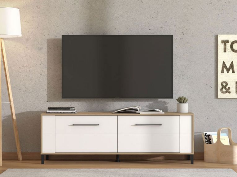 Mobile Porta tv Marrone Rovere Nodi un Ripiano Apertura a Ribalta 157x40x52h cm, 2 Ante - Nazzaro