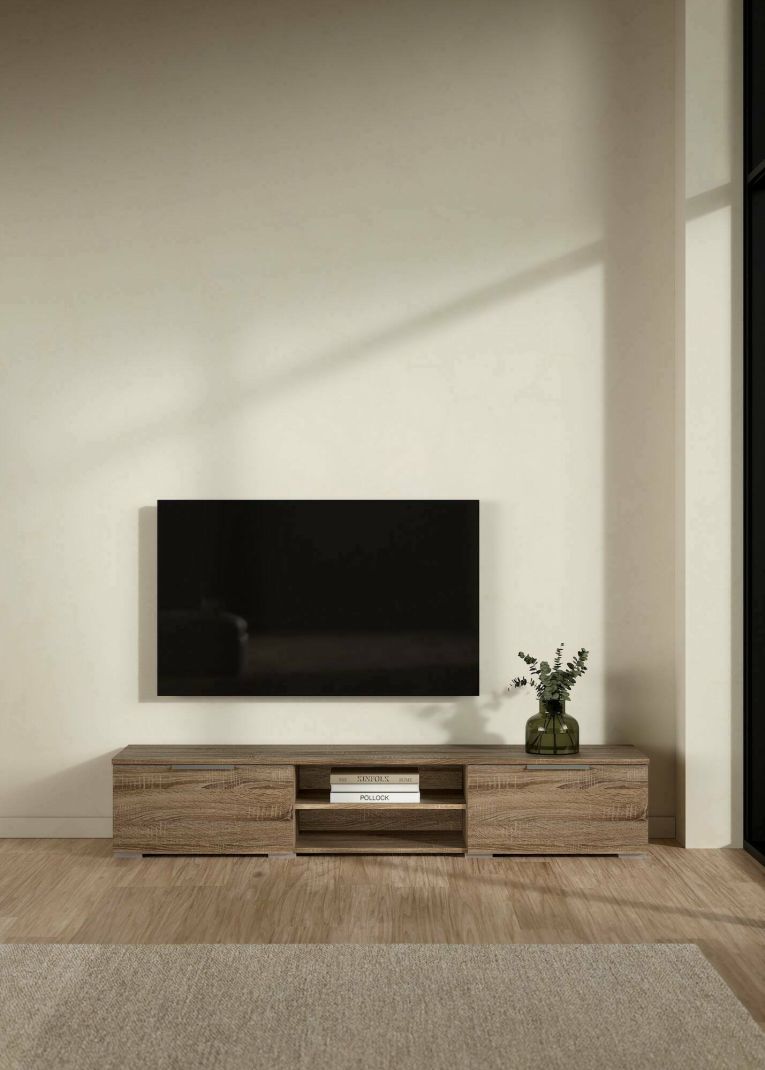 Mobile Porta tv Marrone Rovere Scuro 2 Cassetti un Ripiano 173x40x33h cm, 4 Vani - Ammiro