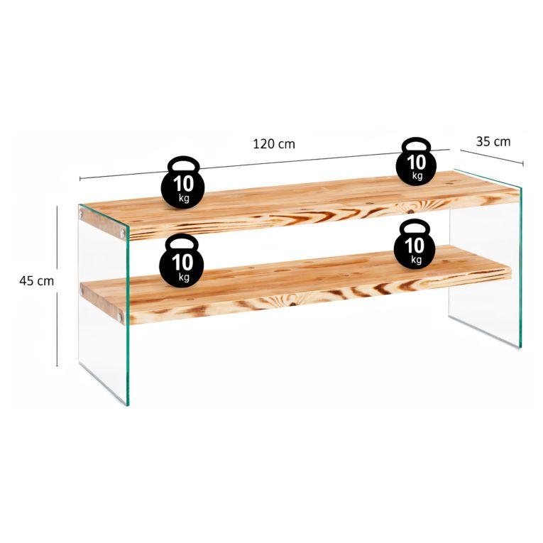 Mobile Porta tv Marrone Rovere Trasparente un Ripiano Struttura in Vetro Temperato 120x35x45h cm, un Vano - Cloz