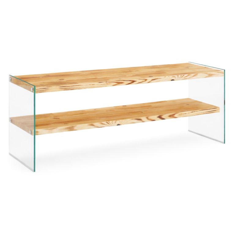 Mobile Porta tv Marrone Rovere Trasparente un Ripiano Struttura in Vetro Temperato 120x35x45h cm, un Vano - Cloz