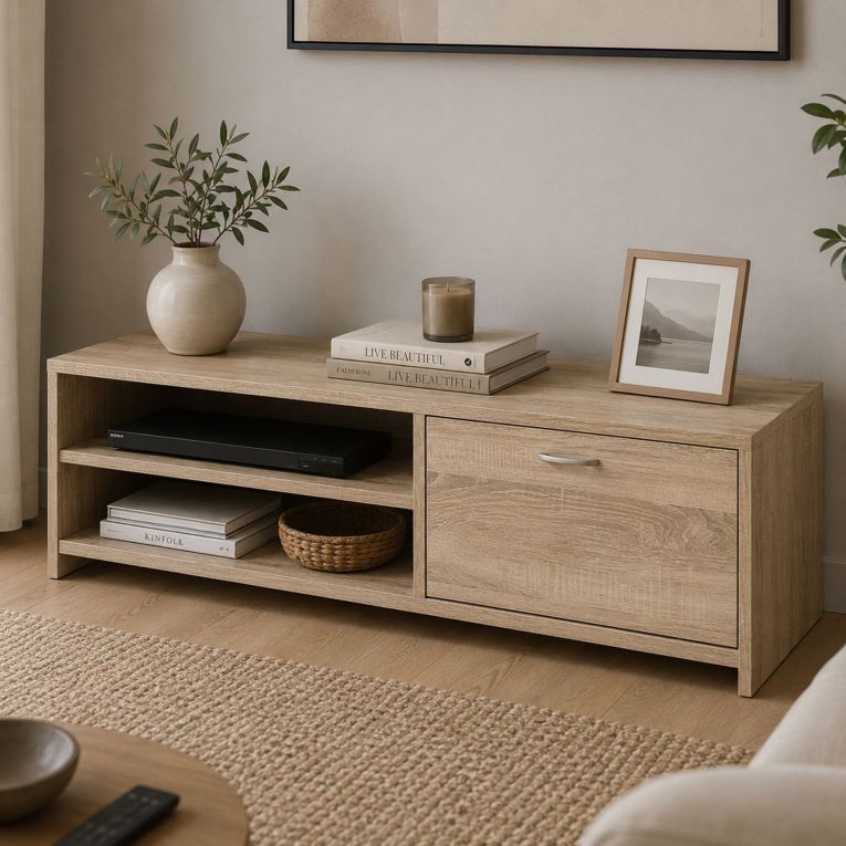 Mobile Porta tv Marrone Rovere un Cassetto 2 Ripiani 120x39x31h cm, 2 Vani - Lihamo