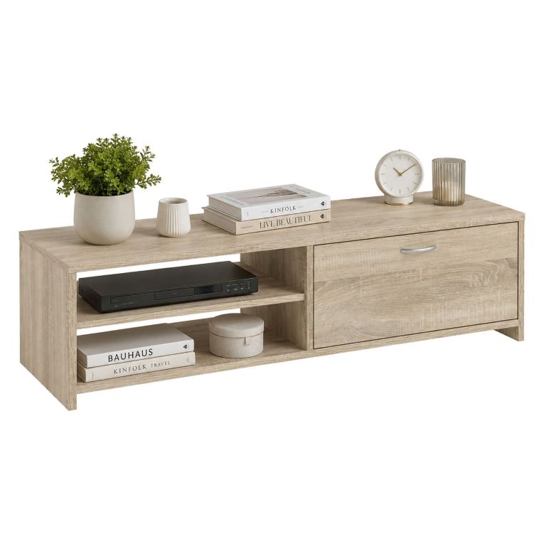 Mobile Porta tv Marrone Rovere un Cassetto 2 Ripiani 120x39x31h cm, 2 Vani - Lihamo