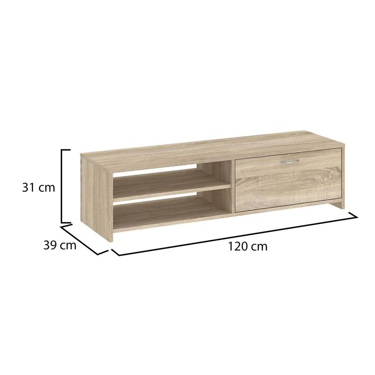 Mobile Porta tv Marrone Rovere un Cassetto 2 Ripiani 120x39x31h cm, 2 Vani - Lihamo