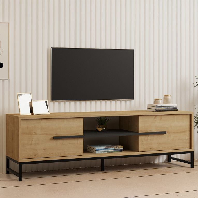 Mobile Porta tv Marrone Rovere un Ripiano 2 Ante 160x40x50h cm, 4 Vani - Cinaglio