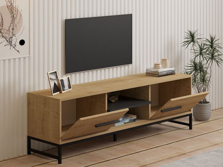 Mobile Porta tv Marrone Rovere un Ripiano 2 Ante 160x40x50h cm, 4 Vani - Cinaglio