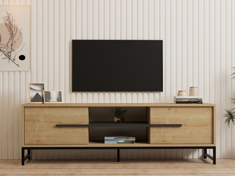 Mobile Porta tv Marrone Rovere un Ripiano 2 Ante 160x40x50h cm, 4 Vani - Cinaglio